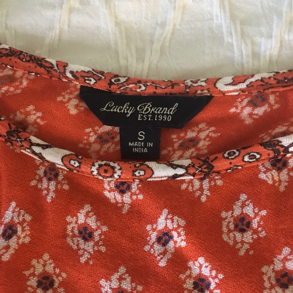 Lucky Brand Border Print Top S Red - Picture 6 of 8